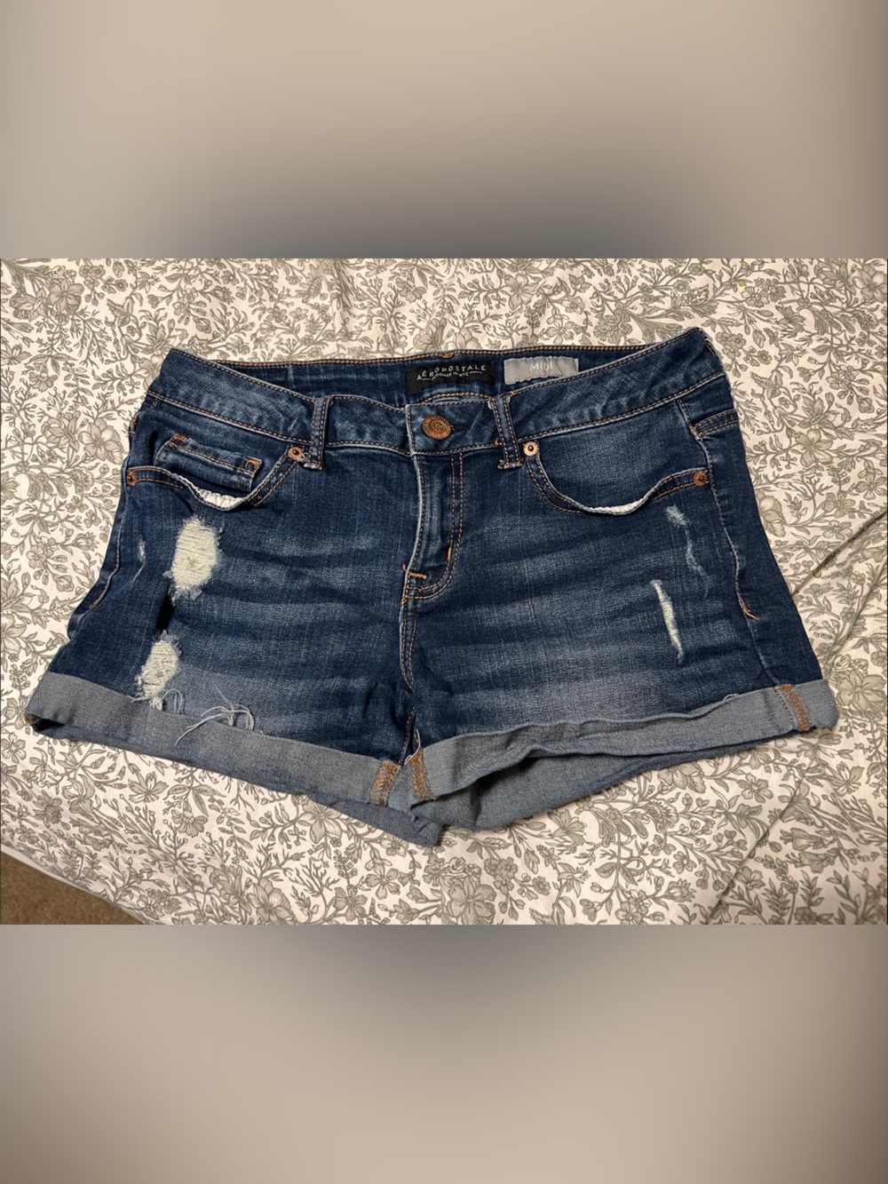 Aeropostale Distressed Dark Blue Denim Shorts